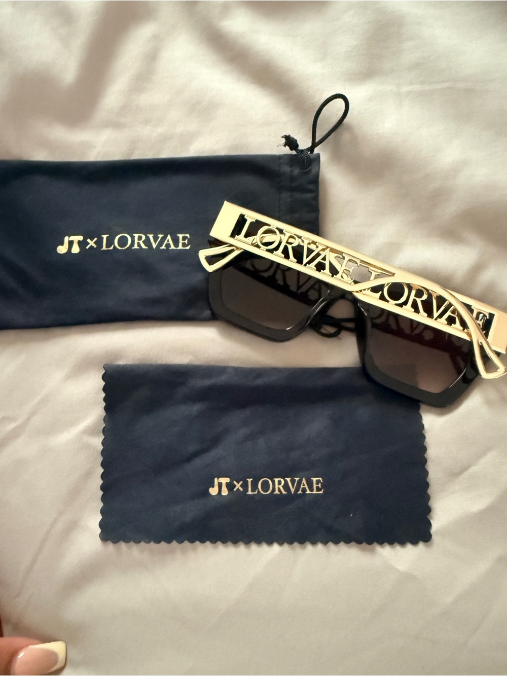 JT x LORVAE Gold Frame Sunglasses - Black Lenses